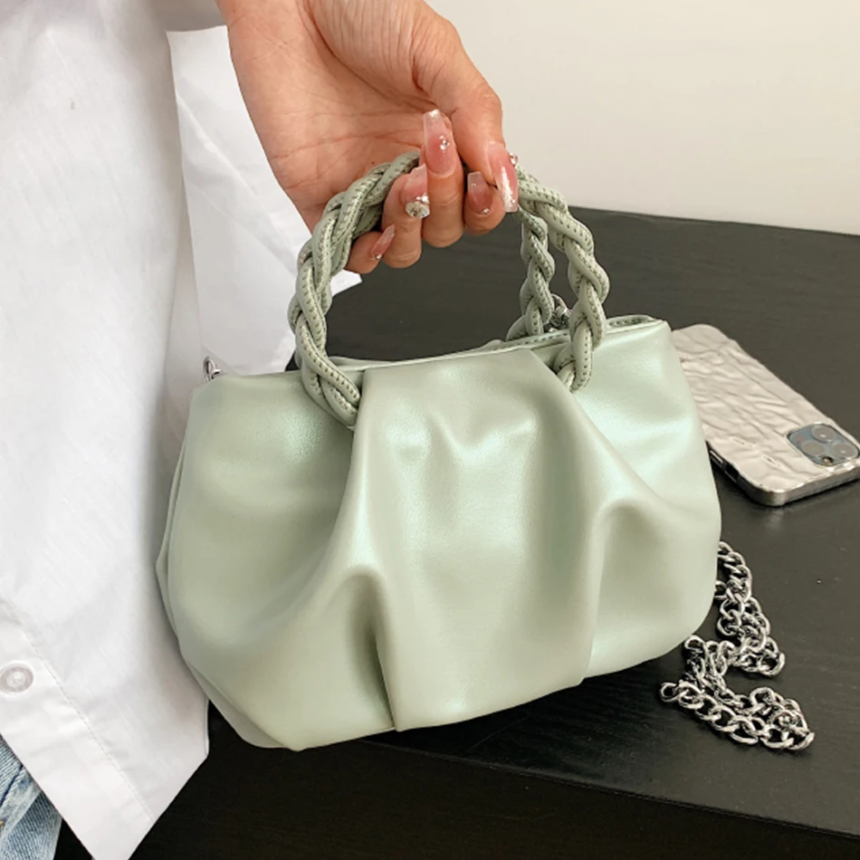 

Light Green PU Leather Tote for Women 2022 Designer Handbags with Short Handle Luxury Brand Trend Chain Shoulder Crossbody Bag