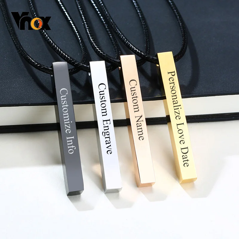 Мужские ожерелья из нержавеющей стали с квадратной гравировкой и именем на заказ Мужские ожерелья из нержавеющей стали с квадратной гравировкой и именем на заказ
