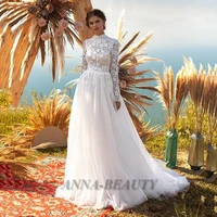 anna long sleeves lace applique high neck wedding dress vintage a line bohemian sweep train bridal gowns vestidos de novia braut