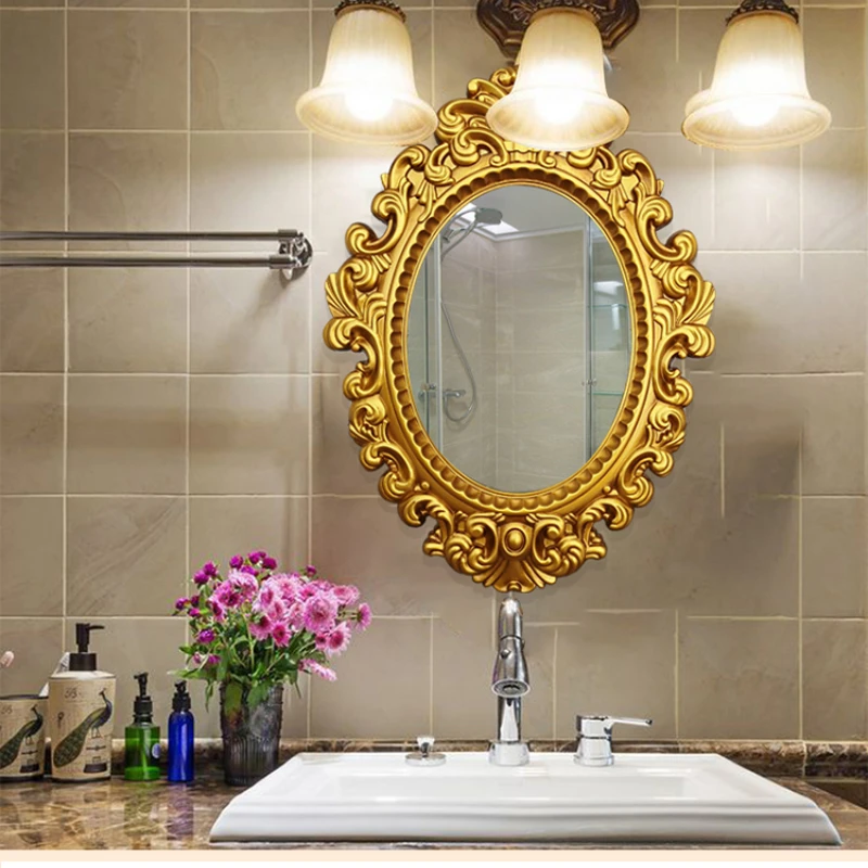 

Большое декоративное зеркало, качественное стекло для ванной комнаты, золотистое косметическое декоративное зеркало для душа, полноразмер...