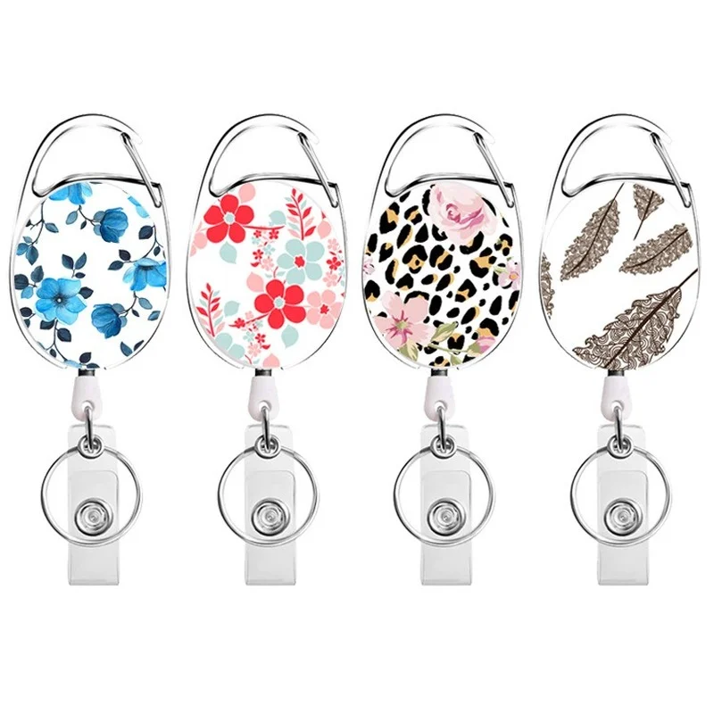 

Leopard Print Flowers Badge Reel ABS Zinc Alloy Retractable Lanyard for Staff Nurse Work Card Case ID Name Badge Holder Clip