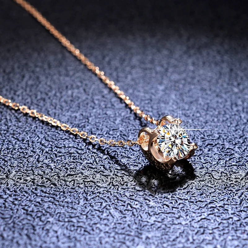 

925 Sterling Silver Moissanite Diamond Necklace Rose Gold Plating ​Pendant Ornament Clavicle Chain Women Classic Jewelry Gift