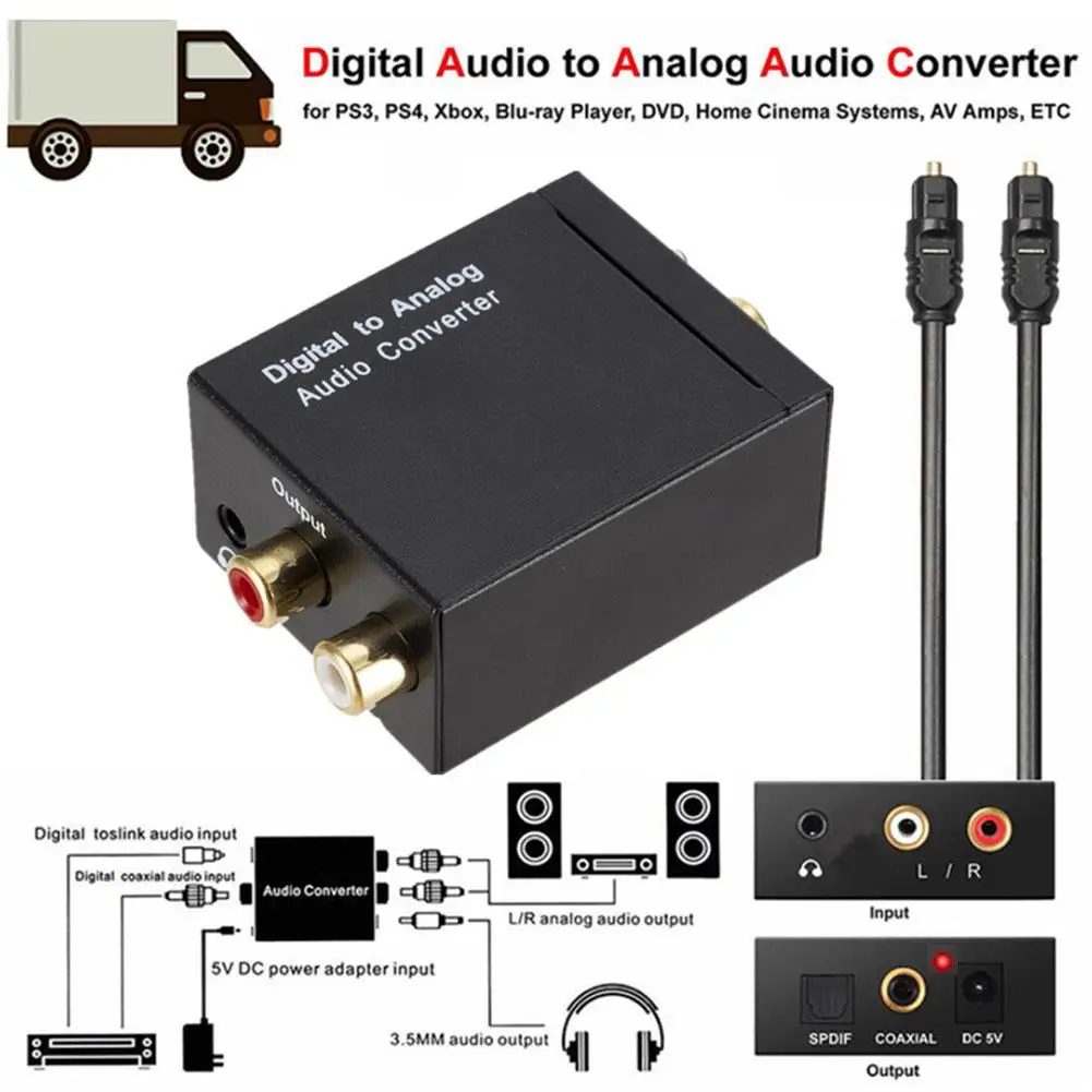 

Digital Audio Decoder Amplifier Protable 3.5mm Jack Coaxial Optical Fiber Digital To Analog Audio Aux Rca L/r Converter