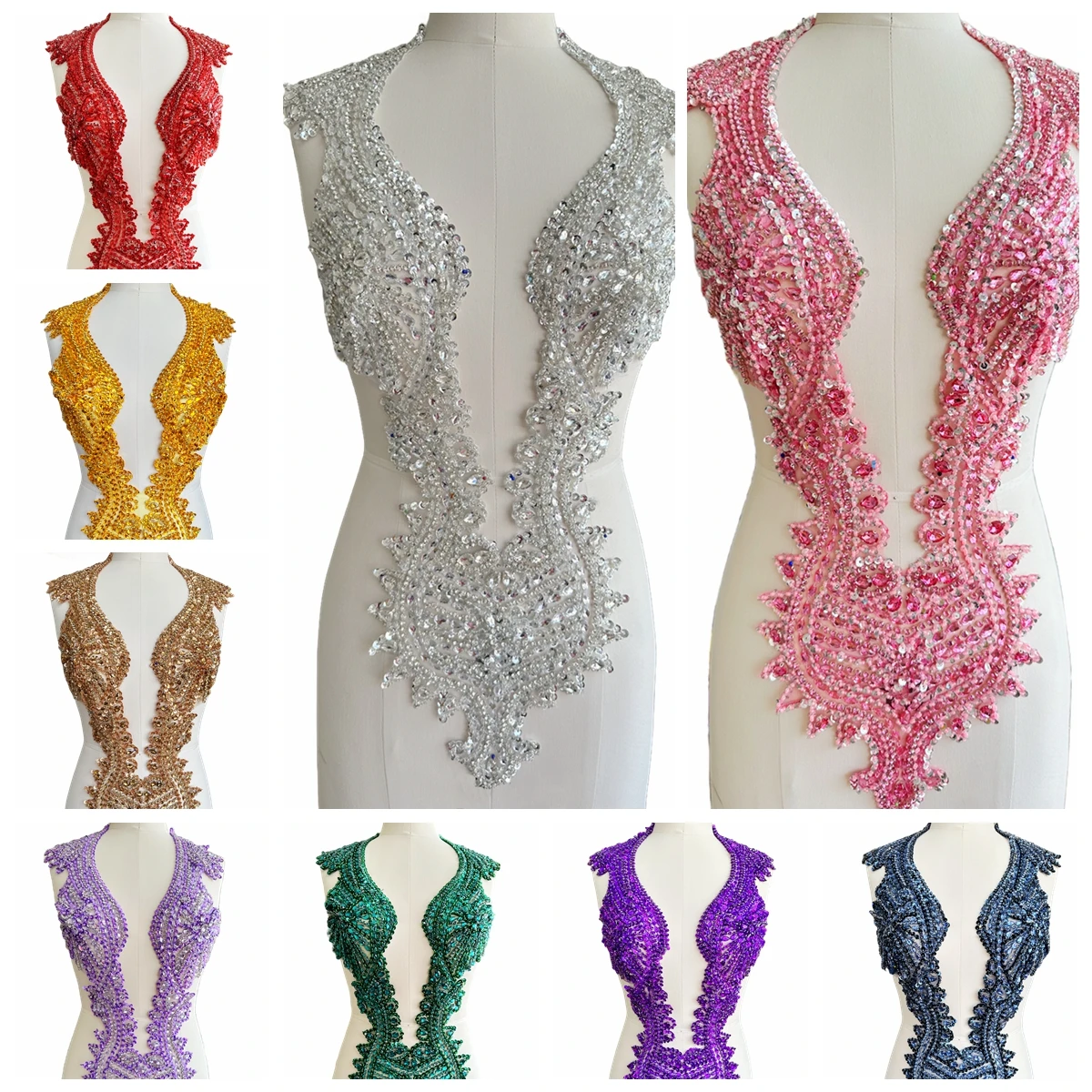 Кружевная аппликация ручной работы с кристаллами для шитья искусственных бусин