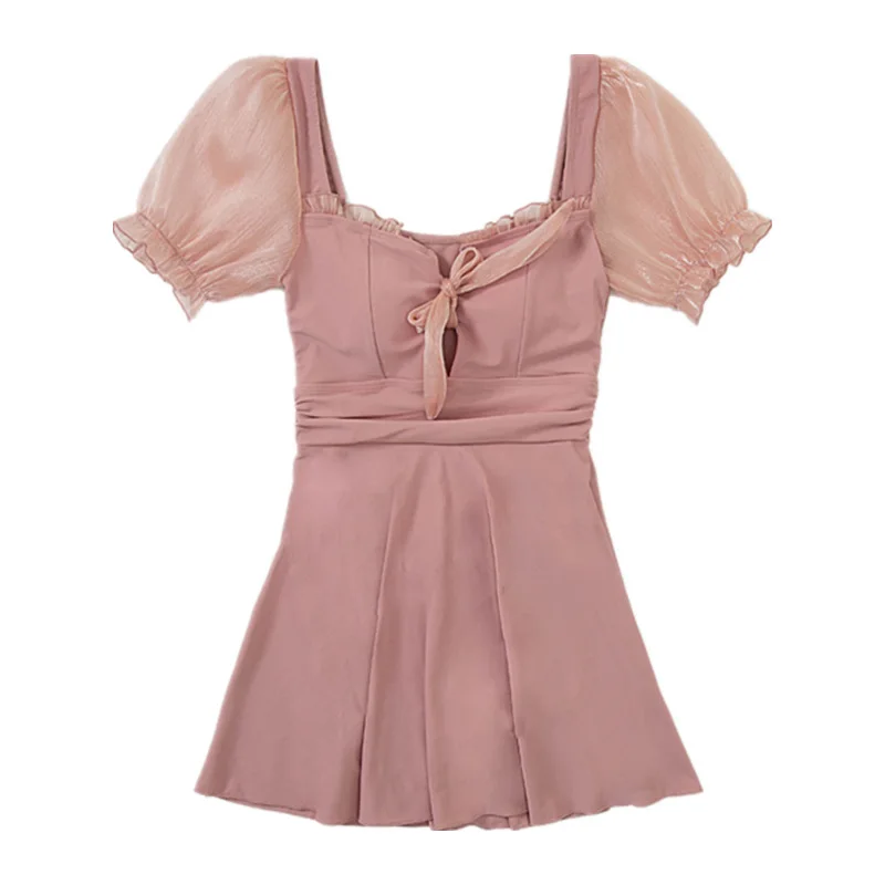 Korean Version Backless INS Wind One-Piece Swimsuit Thin Section Small Fresh Sexy Girls Spa Bow Swimsuit