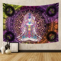 psychedelic meditation seven chakra tapestry wall hanging mandala bohemian hippie witchcraft divination decor blanket background