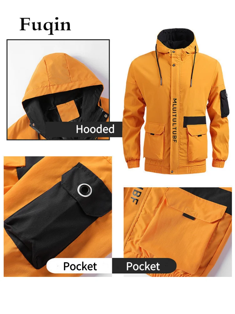 Куртка мужская с капюшоном и надписью однотонная куртка на молнии для кемпинга