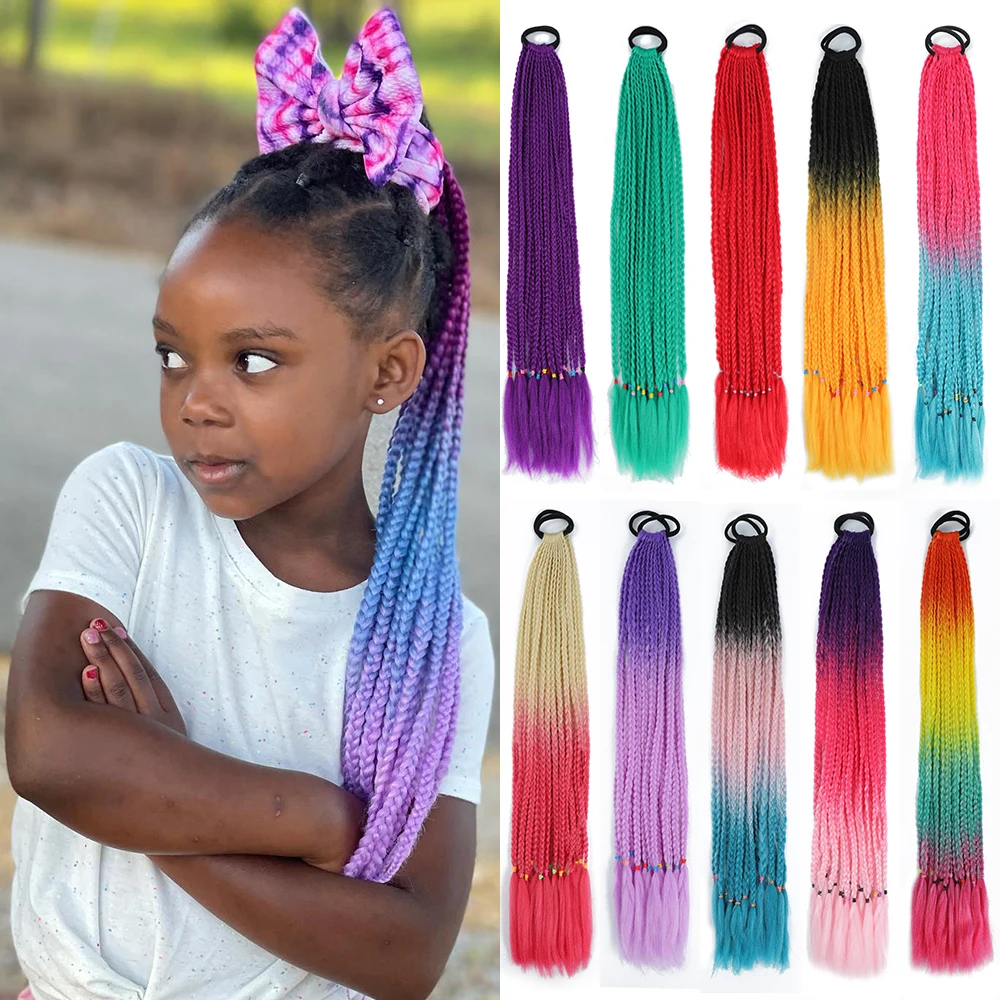 AZQUEEN Synthetic Gradient Color Dirty Braided Ponytail 60CM Elastic Rubber Band Braiding Pony Tail Hair Extensions For Girls