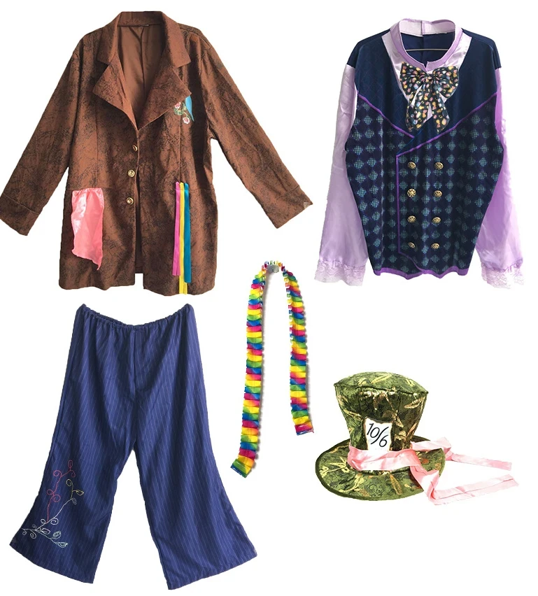 Алиса в стране чудес костюмы для косплея Безумный Шляпник комплект мужчин