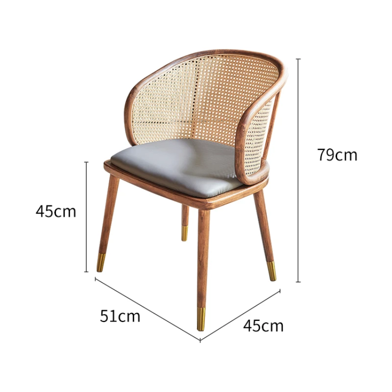 

XK Rattan Solid Wood Dining Chair Home Armchair Nordic Light Luxury and Simplicity Restaurant and Cafe Living Room