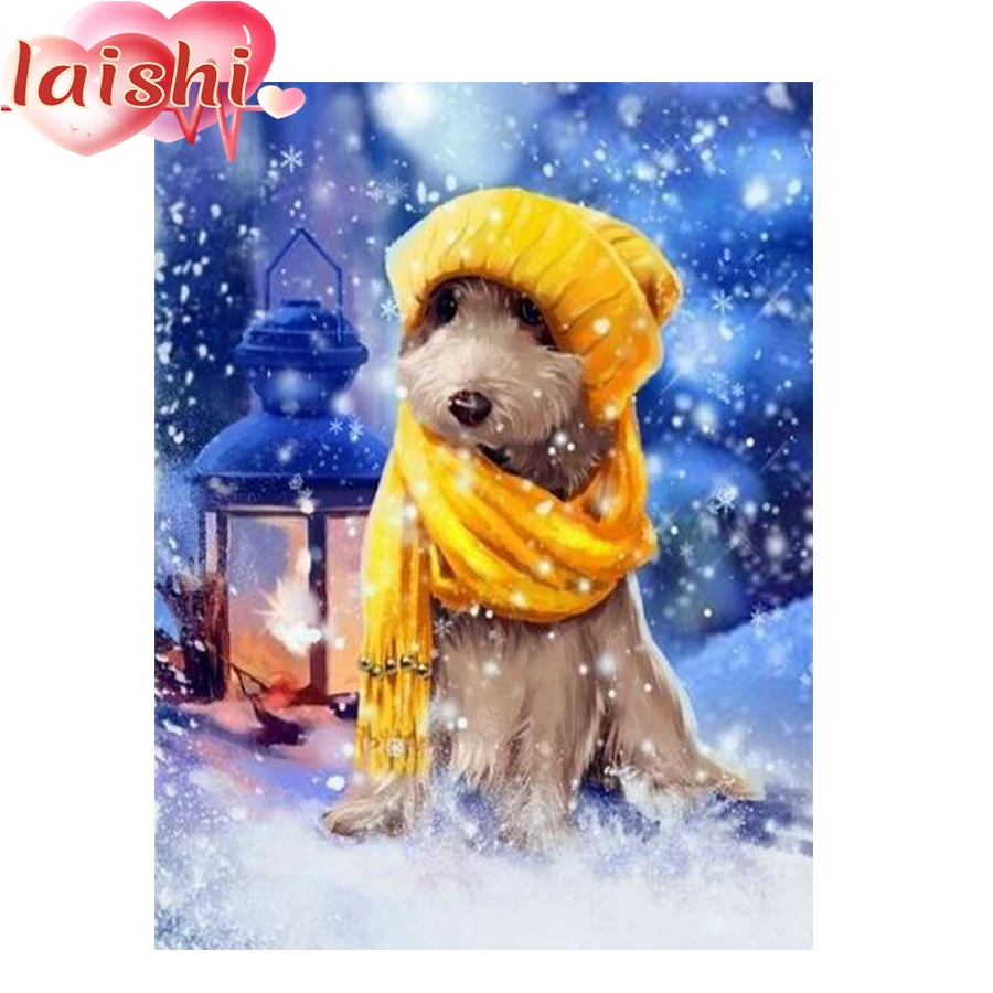 

Алмазная мозаика 5D «сделай сам», картина с шарфом в виде собаки на зиму, Круглая Мозаика, 3d рисунок на стену, украшение для дома, подарок