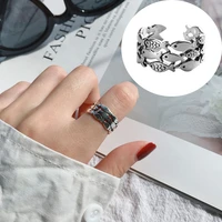 vintage big silver color multilayer fish rings for women statement jewelry wedding ring
