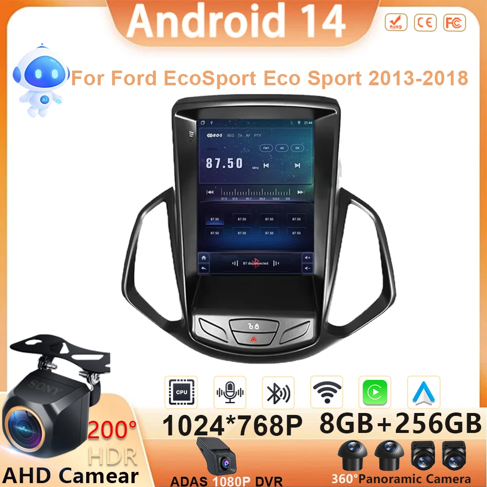 Android 14 Carplay для Ford EcoSport Eco Sport 2013-2018 Автомобильный мультимедийный плеер с сенсорным