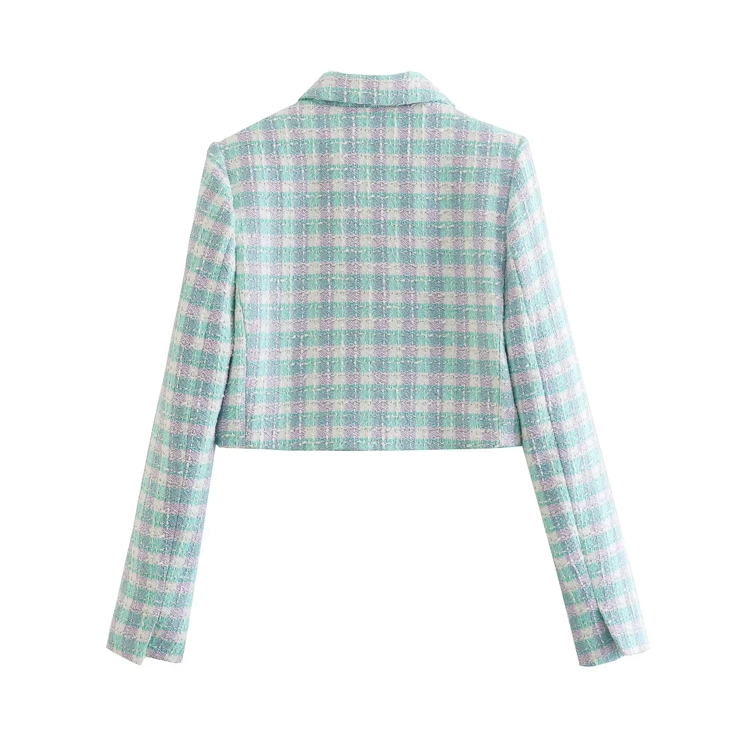Jenny&Dave 2023 Autumn High Street Plaid Texture Notched Casual Blazers Fashion Short Jacket Women
