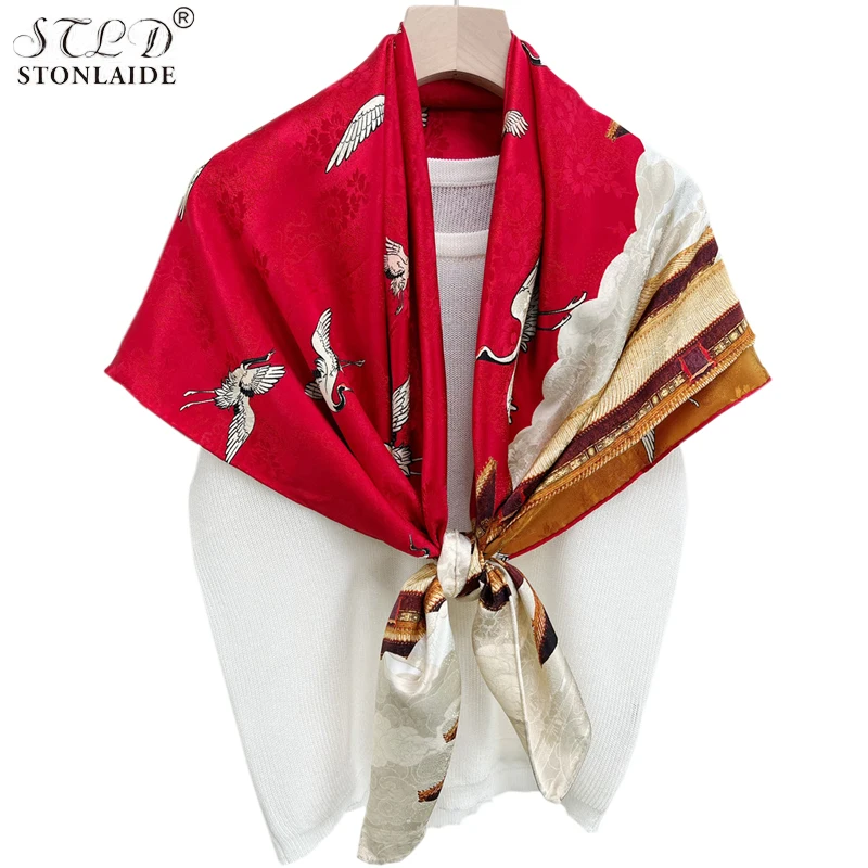 

Женский двусторонний шарф из 100% шелка тутового шелкопряда с принтом