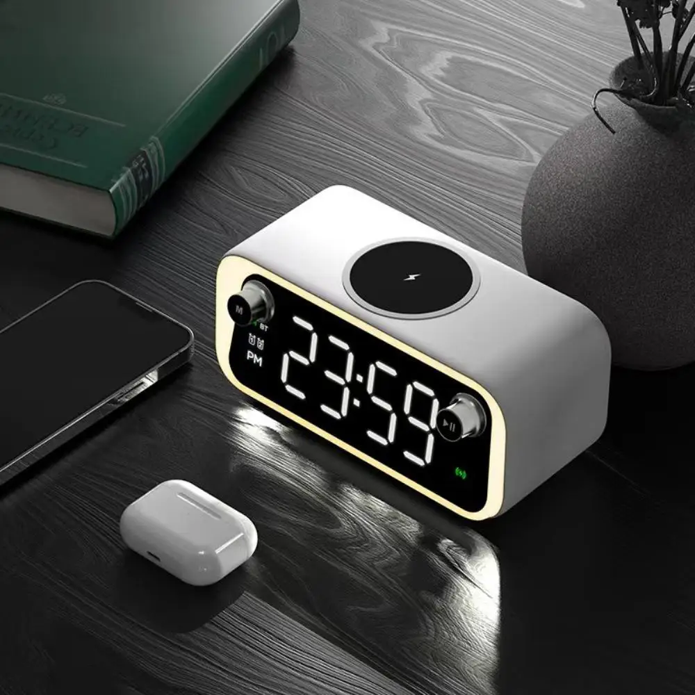 

Wireless Charger Alarm Clock LED Digital Watch Table Thermometer Electronic Desktop Clocks Wake Up FM Radio Time Fast Charger