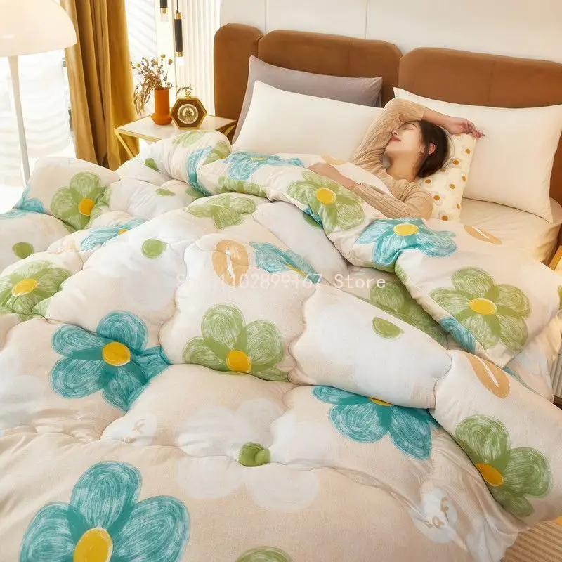 

Home Double Bed Blanket Solid Modern Quilt Thicken Cotton Winter Quilt Soft Warm Comforter Fluffy Quilt Core Skin-friendly