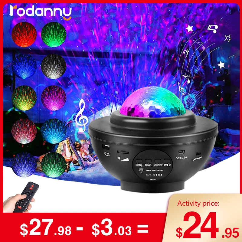 

Rodanny Galaxy Projector Nightlight Bluetooth Lamp USB Music Player Remote Control Timing Starry Sky Light