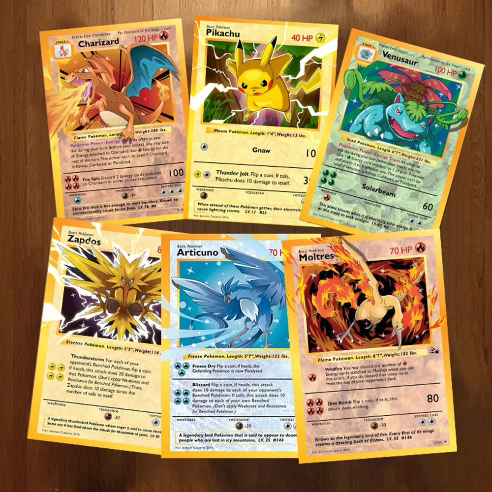 

Pokemon Collectible Card Illustration Poster Pikachu Fire-breathing Dragon Anime Characters Canvas Painting Boys Girls