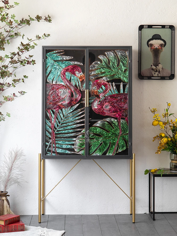 

zqAmerican Country Retro Iron Art Flange Color Sideboard Cabinet Bedroom Storage Cabinet