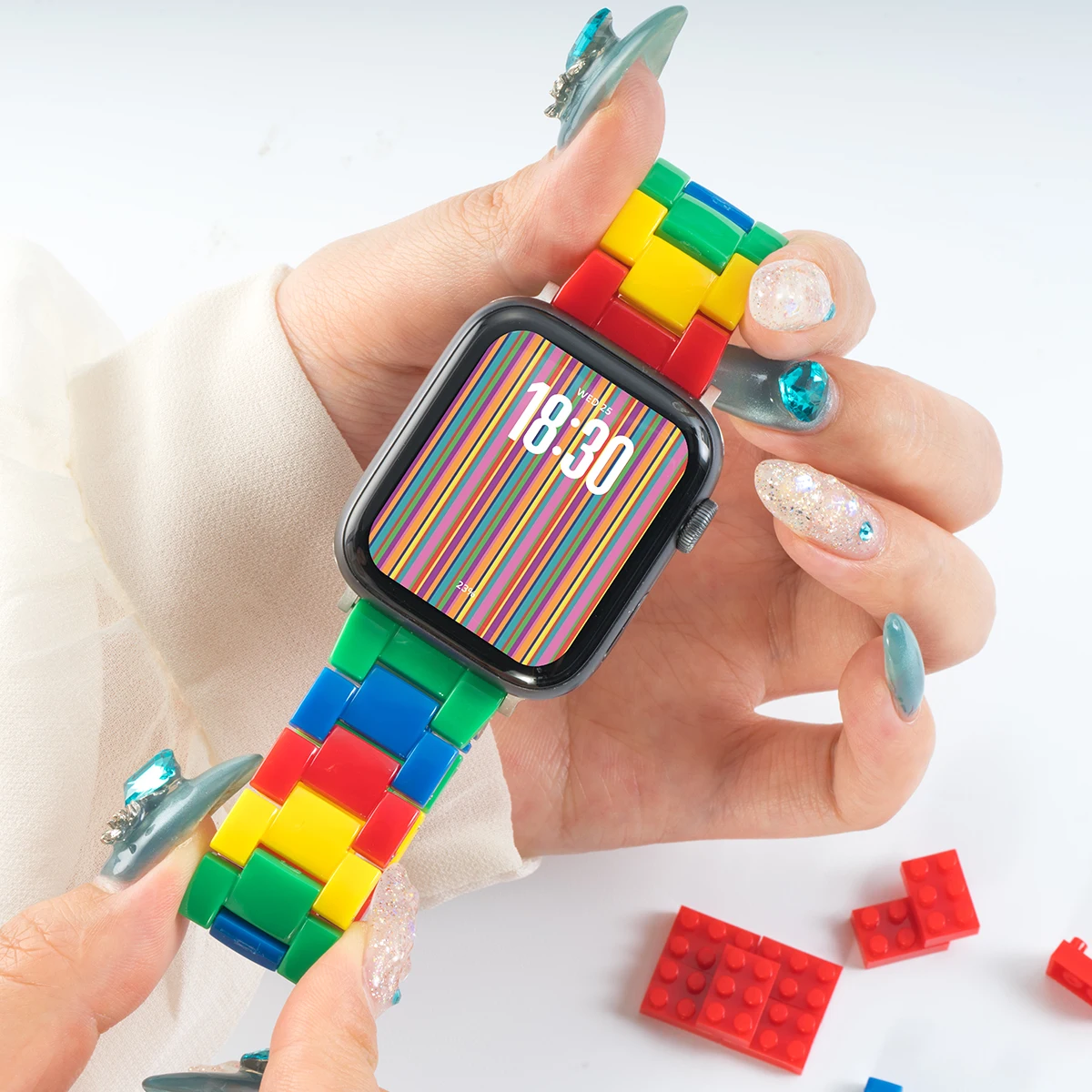 Цветной блокирующий полимерный ремешок для IWatch Ultra 10 9 8 7 6 5 4 SE Ремешок конфетный унисекс для Apple Watch Различные размеры 42 мм-49 мм (art.: 3920d0a033bd1) - 3920d0a033bd1