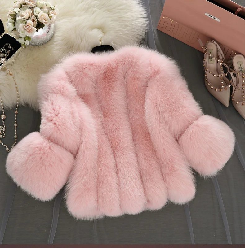 ICCLEK Fox like fur coat in winter long sleeve thickened fur like coat stitched fur to keep warm