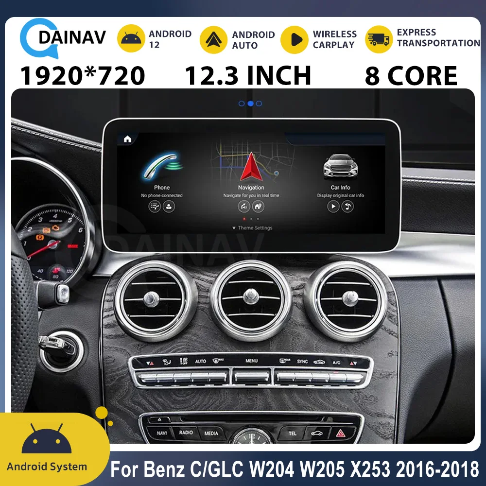 

Android 12.0 Car Radio for Mercedes Benz C Class GLC W204 W205 X253 2016-2018 12.3 INCH Snapdragon 662 256GB GPS Navigation