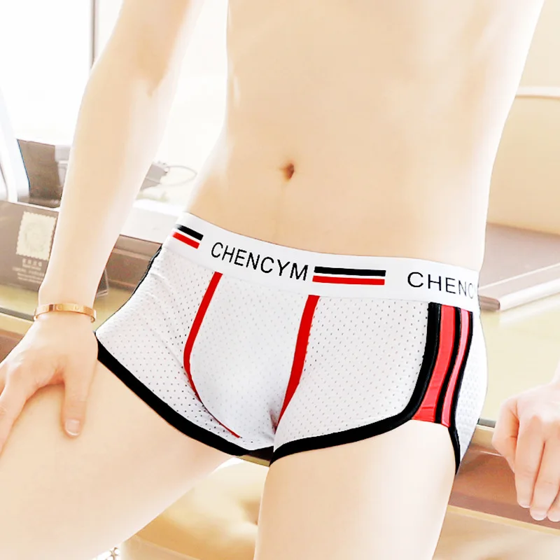 Фото Comfortable Ice Silk Men's Underwear Breathable Mesh Youth Boxer Shorts Loose Seamless Boyshorts 3D-Crotch Male Boxer Briefs №5