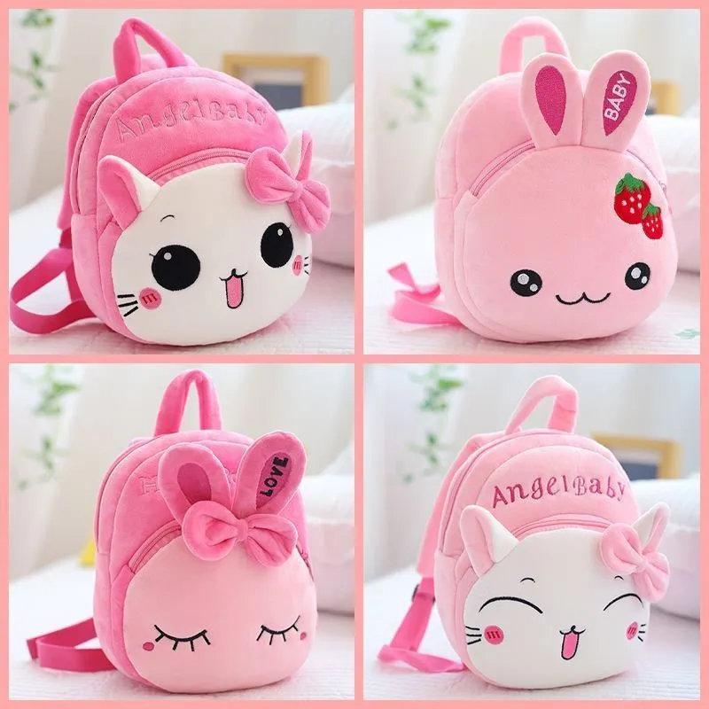 Plush Children SchoolBag Cute Bow Tie Rabbit Backpack for Boys Girls Kids Cartoon School Bags Kindergarten Preschool Baby Bag
