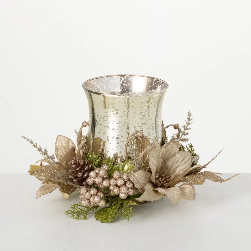 

Gold Poinsettia Candleholder Multicolor 6"H