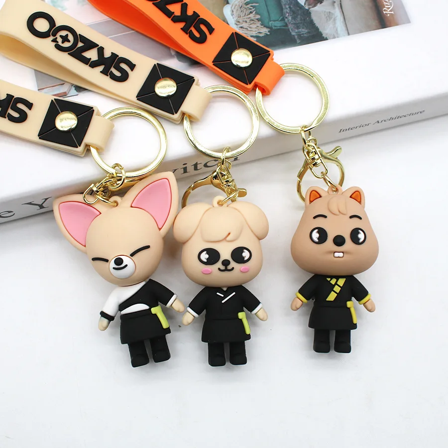 

Kpop STRAY KIDS Cartoon Keychains Mini Figures Felix Bang Chan Hyun Jin Keyrings For Men Women Bag Pendants Fans Gift