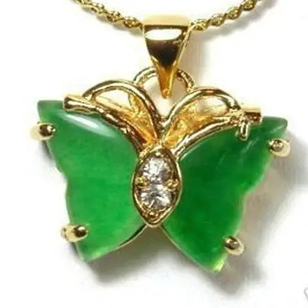 Новое ожерелье с подвеской в виде бабочки из натурального зеленого камня