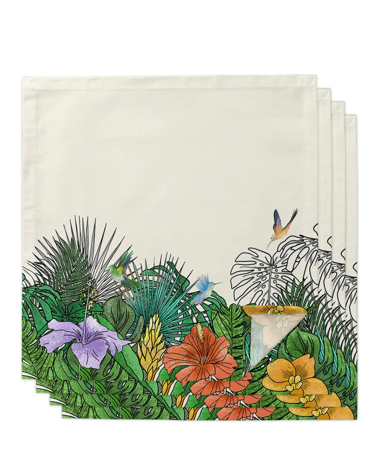 

4pcs Tropical Monstera Flower Square 50cm Table Napkin Party Wedding Decoration Table Cloth Kitchen Dinner Serving Napkins