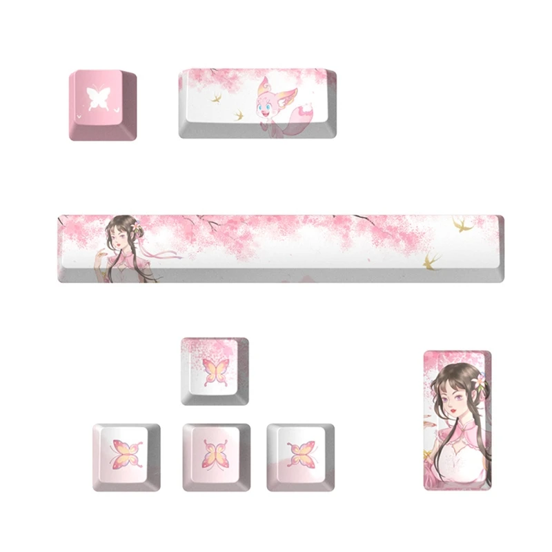 

8 Keys Personalized PBT OEM Keycaps SPACE ENTER ESC DIRECTION Key Caps Dye Subbed Flower Theme for Mechanical Keyboard