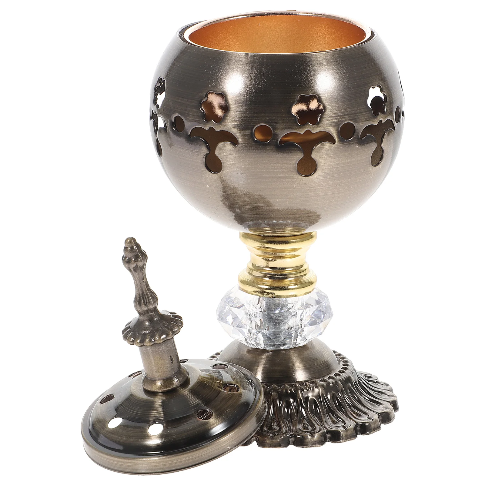 

Burner Holder Cauldron Censer Vintage Charcoal Bakhoor Backflow Cone Ironresin Home Aromatherapyfrankincense Decoration Eid Arab