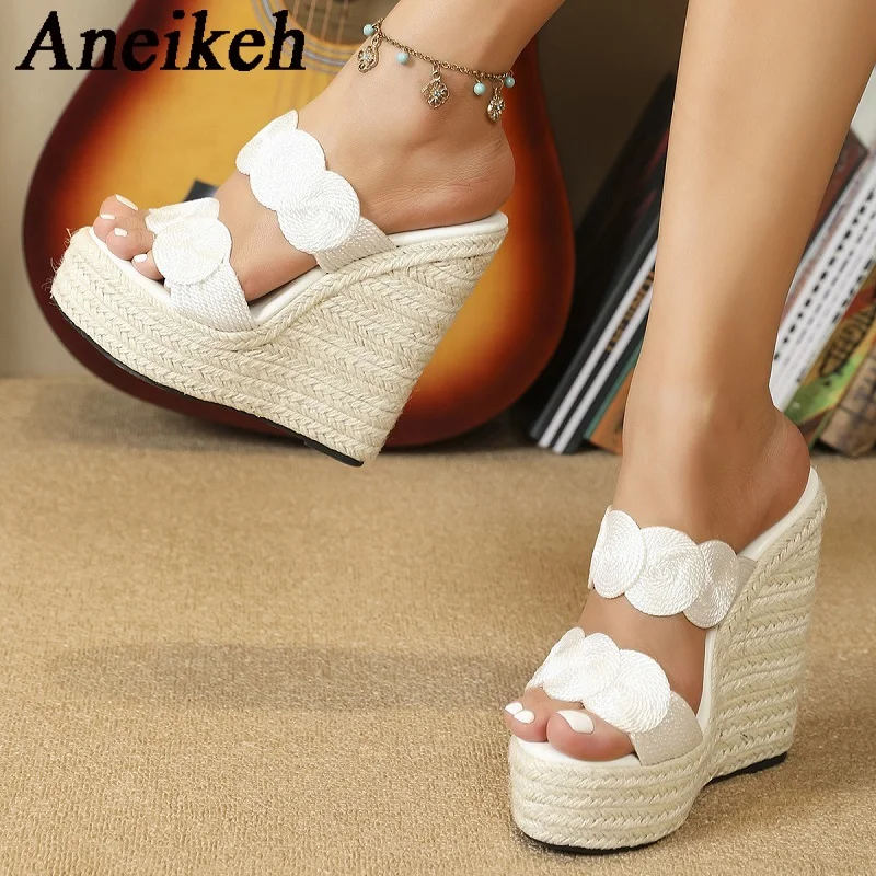 

Aneikeh 2024Summer Platform Open Toe Braid Wedges Sandals Women Elegant Fashion Viscose Appliques High Heels Party Dress Zapatos