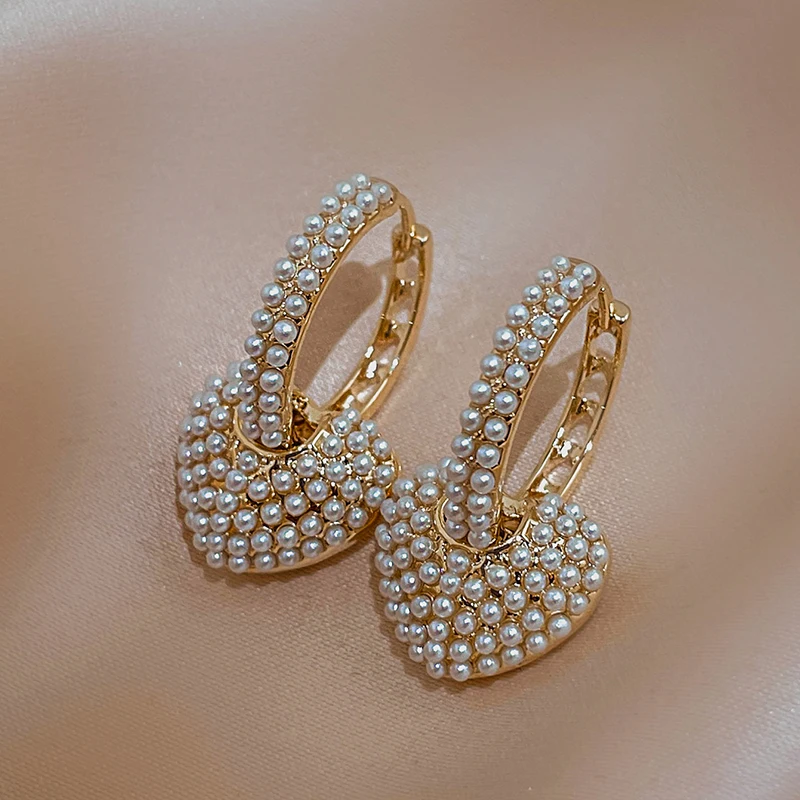 

Sweet Pearl Peach Heart Love Dangle Earrings For Woman 2022 New Korean Fashion Luxury Jewelry Girl Exquisite Gold Drop Earrings