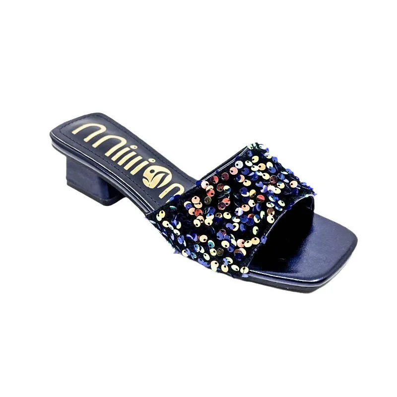 

New Fashion Show Sexy Sandals Slippers Woman Novelty Slip-On Silk 4CM Square heel Japanese Style Party Prom Women Shoes black