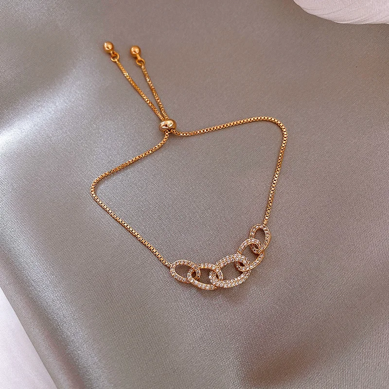 Simple Crystal Zircon Link Chain Bracelet for Women Wedding Party Beach Birthday Friendship Korean Jewelry Adjustable Gift