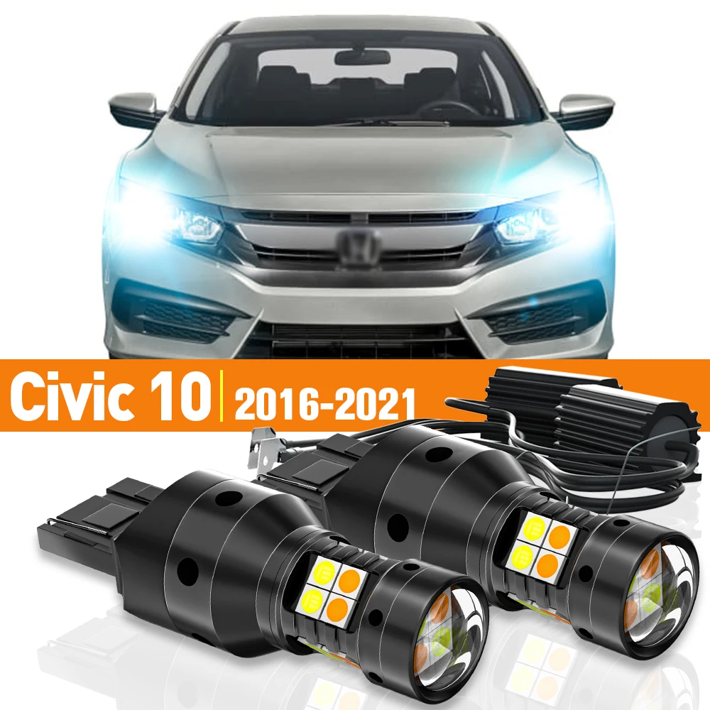 

2x LED Dual Mode Turn Signal+Daytime Running Light DRL For Honda Civic 10 2016-2021 2017 2018 2019 Accessories Canbus