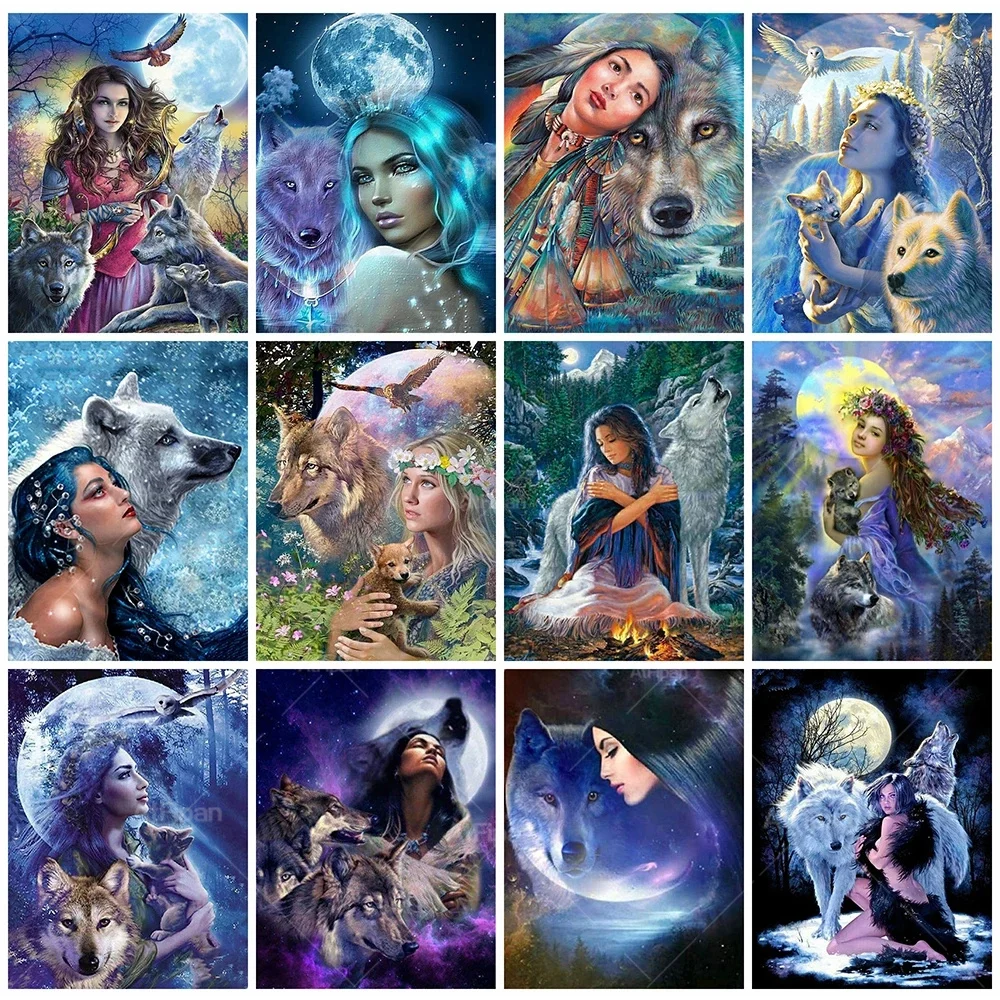 

5D Diy Diamond Painting Animal Wolf Diamond Embroidery Woman Rhinestones Picture Wolf Cross Stitch Mosaic Handmade Hobby Gift
