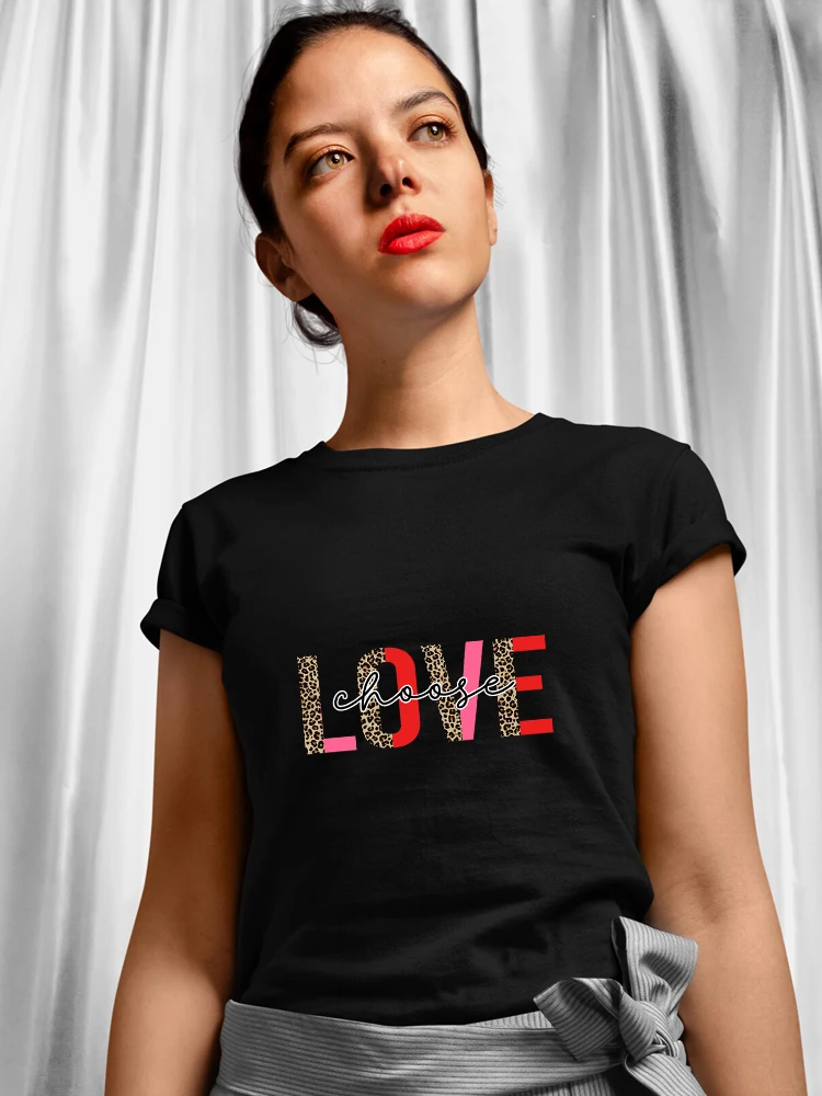 

Yeskuni Love Женская футболка с леопардовым принтом подарок на день Святого Валентина 2022 новый городской дизайн футболка с коротким рукавом и круглым вырезом топ для дам