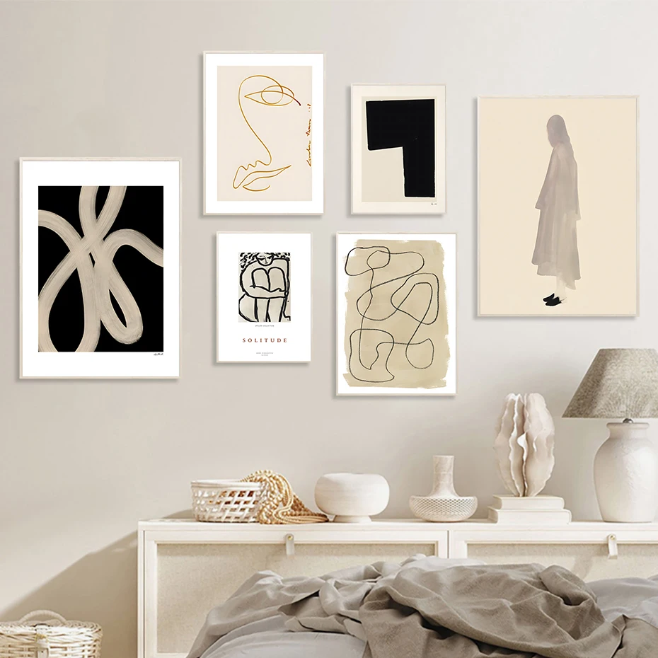 

Бохо Линия искусства женщина растения лист Абстрактная Картина на холсте скандинавские постеры и принты настенные картины для гостиной до...