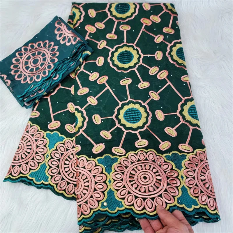 

7 Yard With Scarf Dry Lace Embroidery African 100% Cotton Fabrics Swiss Voile Lace Dubai Style For Clothes Material Wedding Part