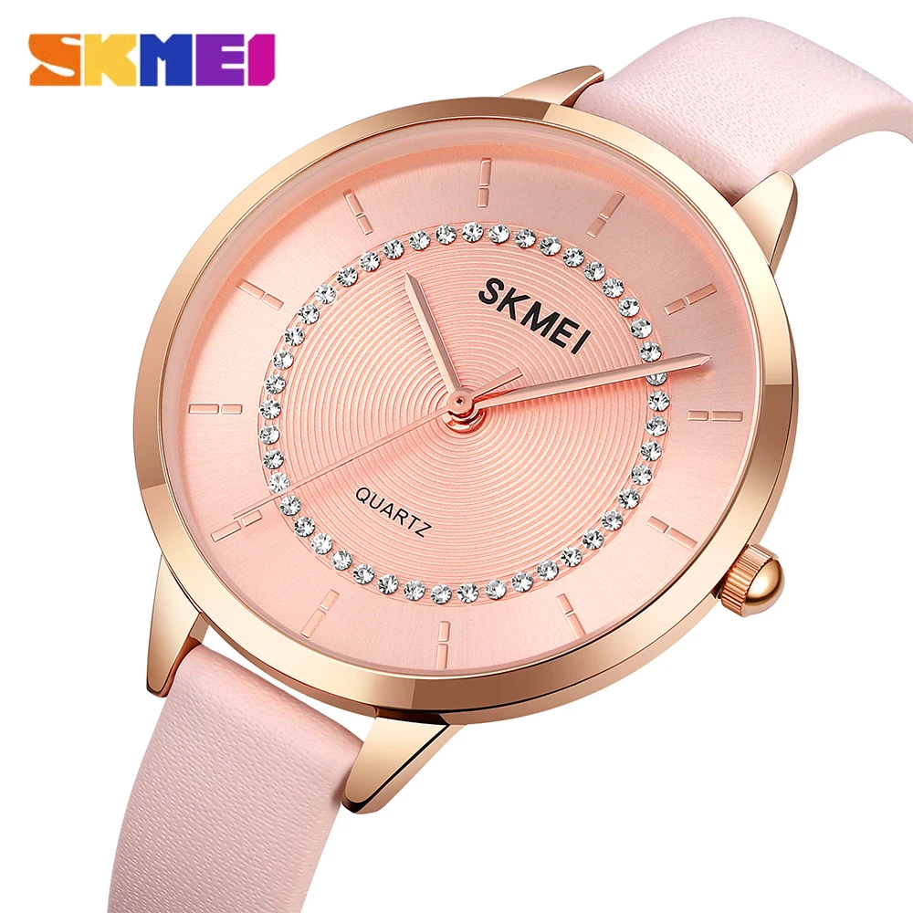 

SKMEI Luxury Brand Women Watch Casual Fashion Ladies Leather Analog Quartz Wrist Watch Simple Style Female Dress Clocks