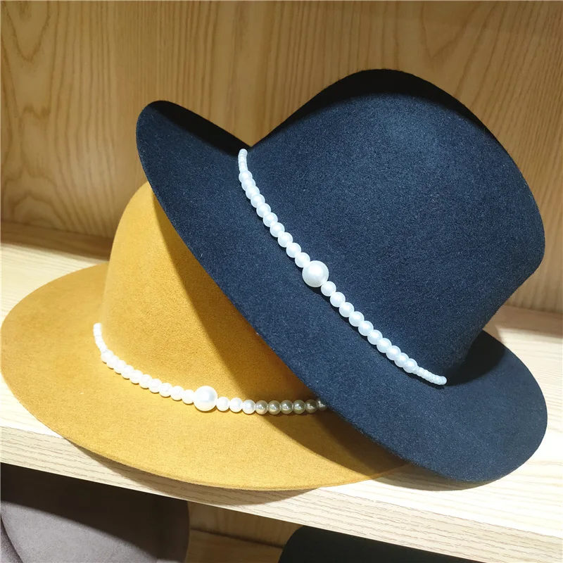 

Шляпка женская с жемчугом, элегантная дизайнерская фетровая шляпа, зимняя Панама
