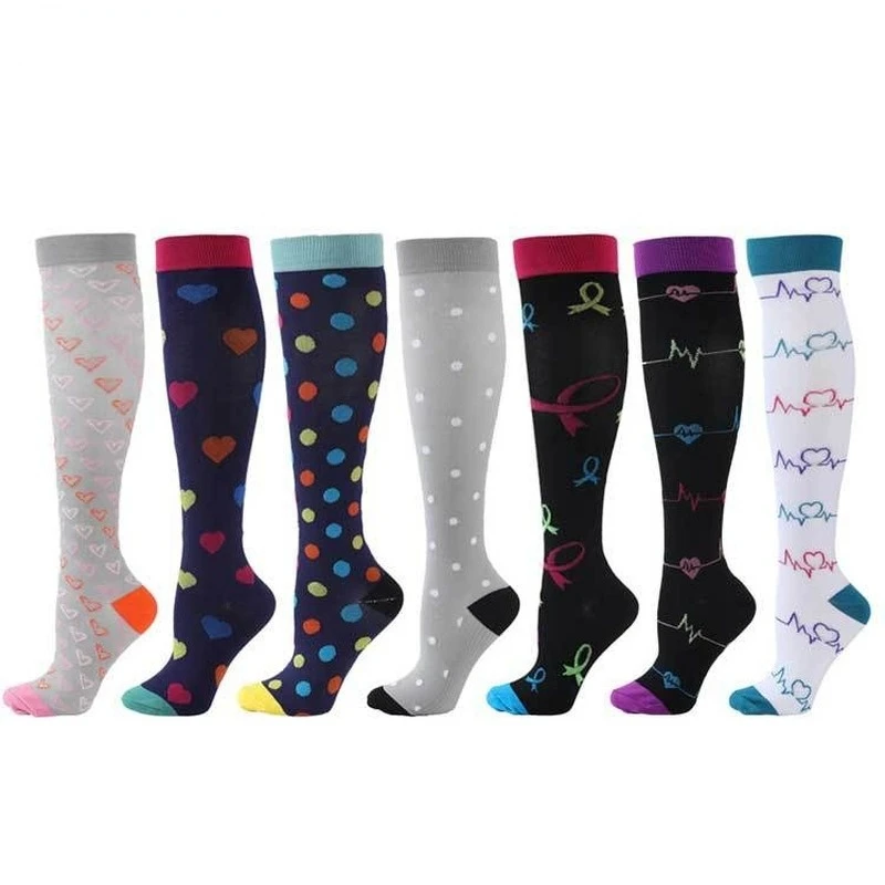 7 Pairs Compression Socks Unisex Anti Fatigue Pain Relief Knee Stockings 20-30 MmHg for Outdoor Running Pregnant Cycling Socks