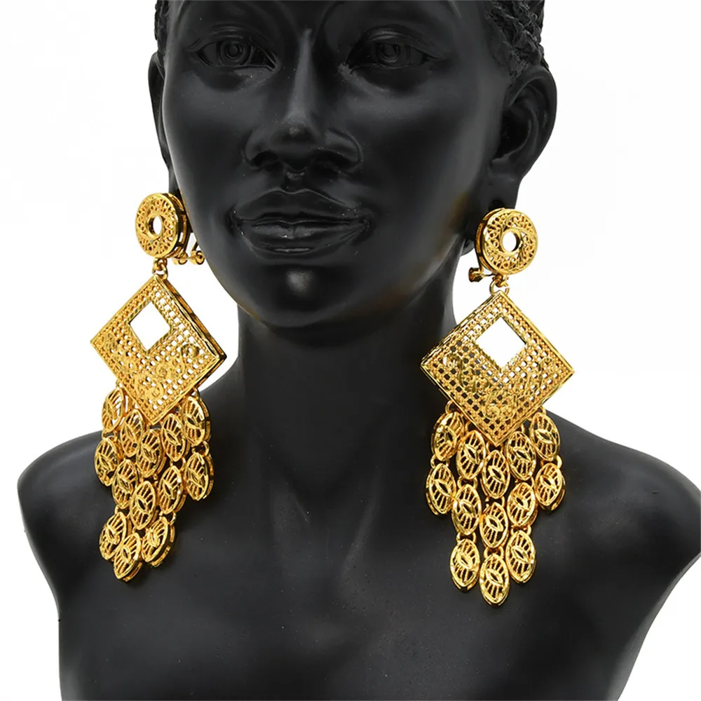 

Big Dangle Earrings for Women Fashion Jewelry Gold Color Tassel Ethiopian Dubai Earrings for Brazilian Weddings Earrings Jewelry