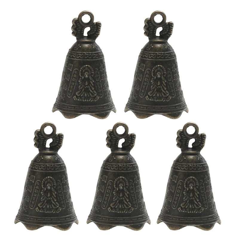 

5 Pcs/Set Mini-Jingle Bells Sculpture Pray Guanyin Bells Antique Bells Feng Shui Iron Bells for DIY Craft Pendants