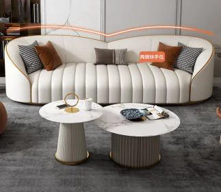 

Light luxury leather sofa living room small family web celebrity curved Italian designer modern simple straight row three seater